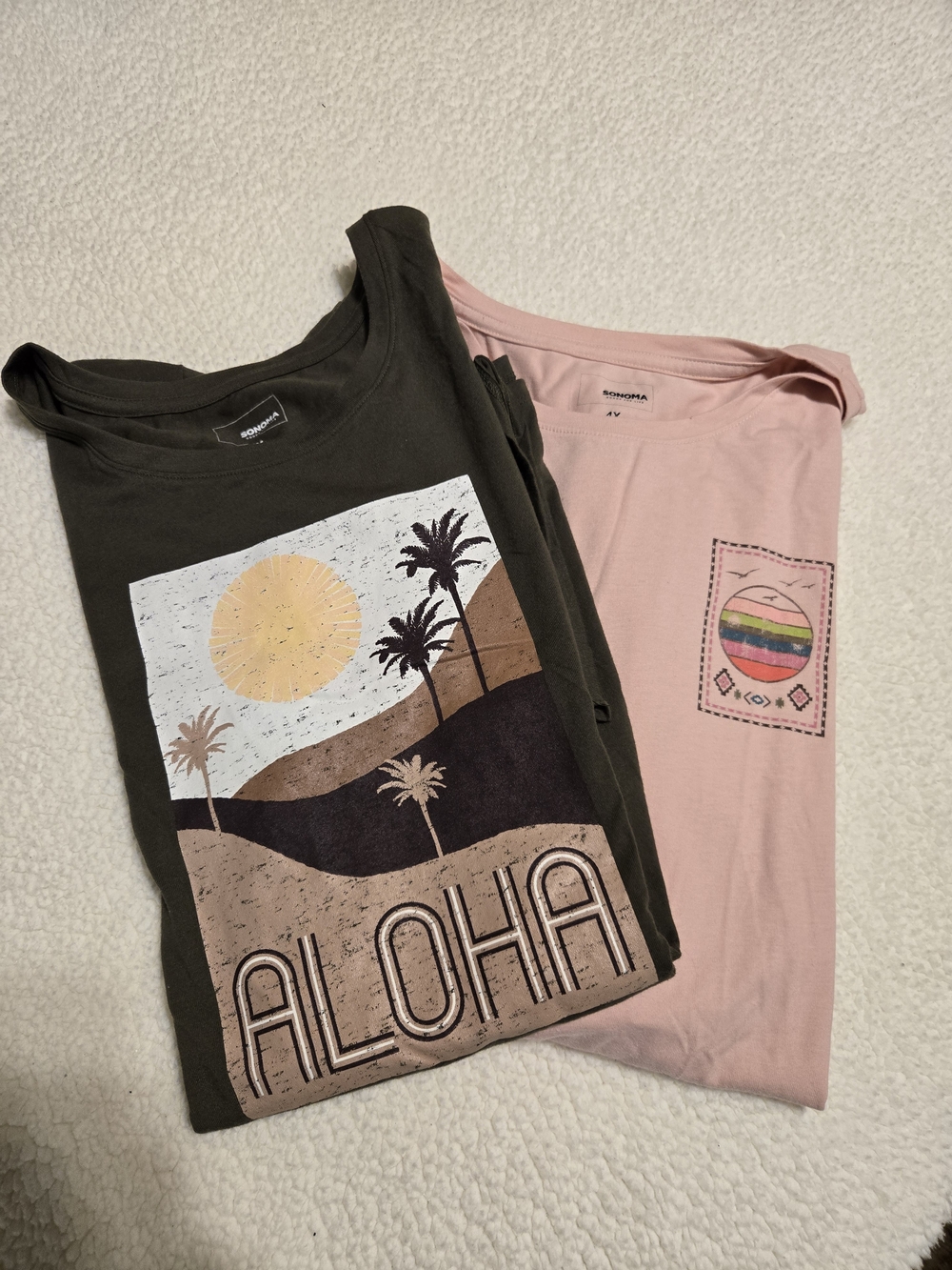 Sonoma Olive & Pink Graphic Womens Tees - Aloha Sunset Duo Size 4x